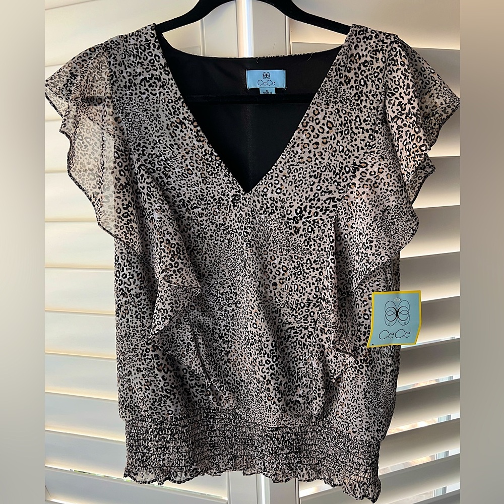 NWT Leopard Print Ruffle Sleeve Blouse
